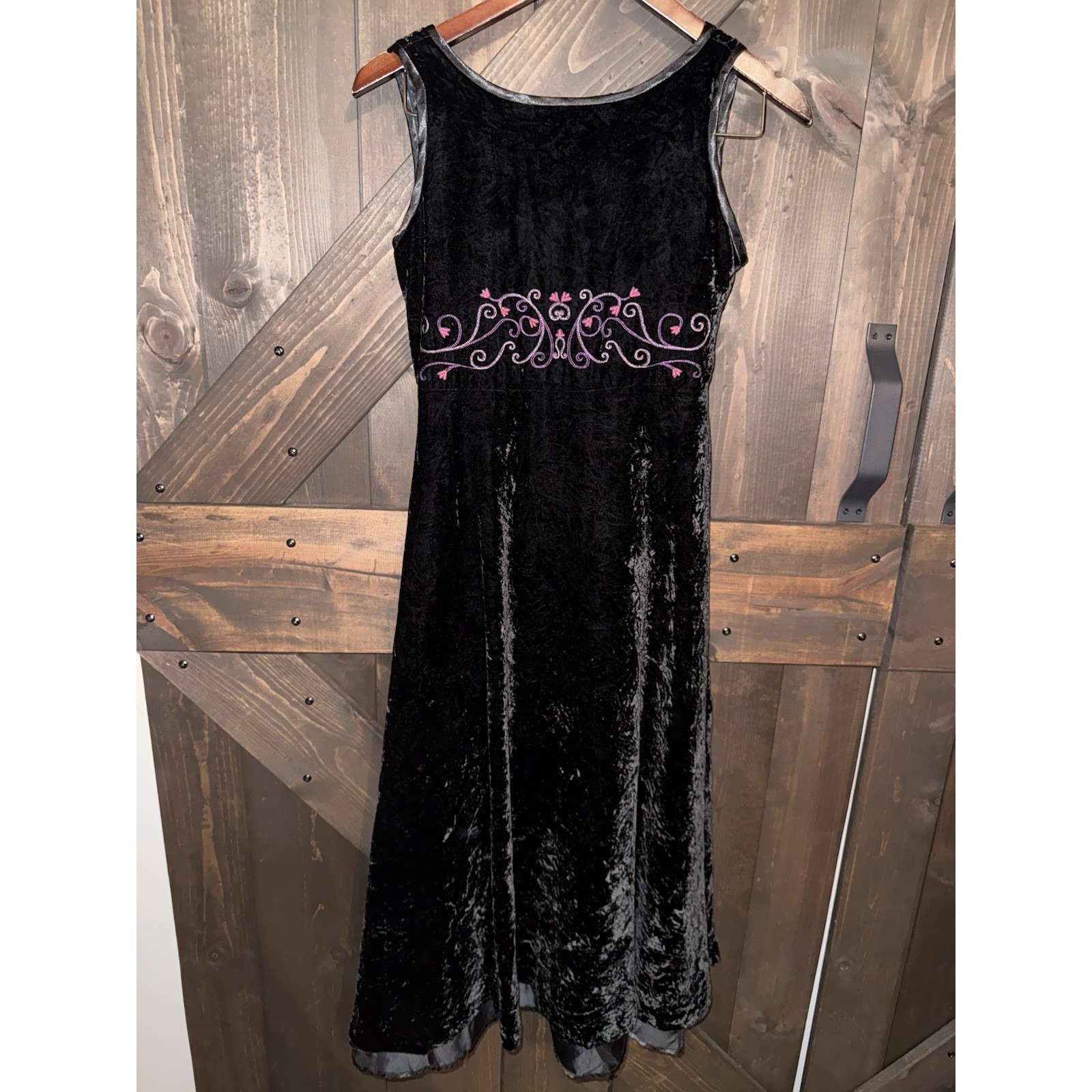 American Girl Vtg Black Velvet Dress Sz 14 Starry Night Embroidered Not For Doll